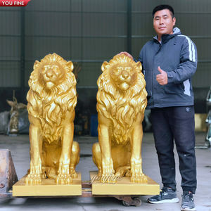 Scultura di Leone in Bronzo Dorato YOUFINE, Decorazione per Ingressi e Piazze, Statua Artistica di Animali Maestosi - Product Image 2