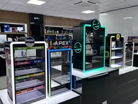 Présentoir de Comptoir Personnalisé LED Coloré en Acrylique à 3 Niveaux pour Magasin de Fumeurs Écologique Moderne Apex