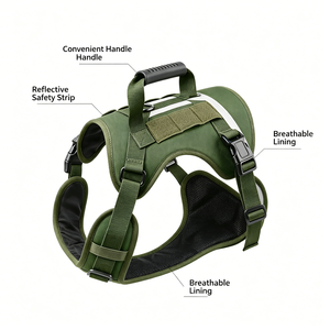 Harnais tactique pour chien, harnais en nylon robuste, harnais réfléchissant réglable anti-traction avec poignée pour la promenade et l'entraînement - Product Image 3
