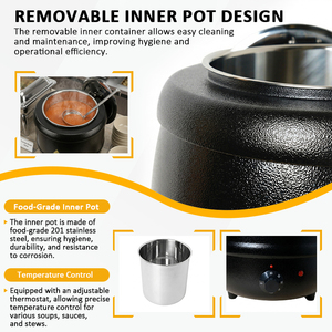 Calentador de Sopa Eléctrico Comercial, Recipiente de Acero Inoxidable para Calentar Alimentos, Ollas para Sopa y Caldo de 10L, para Hoteles y Restaurantes - Product Image 4