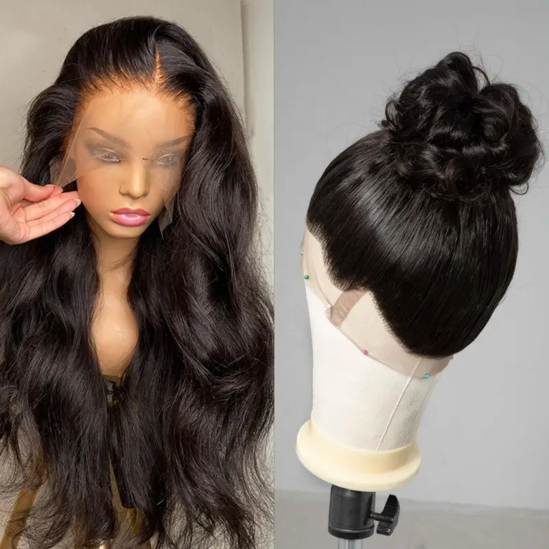 Wig Rambut Manusia Brazil Vendor 360 HD Transparan Wig Penuh Gelombang Tubuh 360 Lace Frontal Wig dengan Rambut Bayi