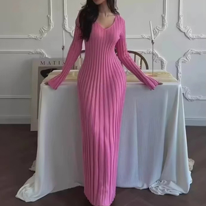 Nouvelle robe pull longue à manches longues, couleur unie, sexy et élégante, style automne pour femmes - Product Image 6