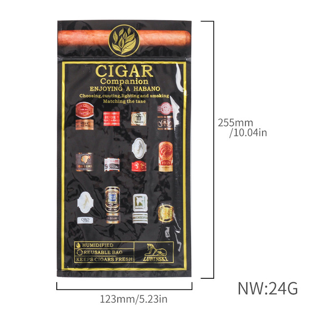 Outdoor Zip Seal Flat Cigar Bag Travel Tobacco Resealable Bags