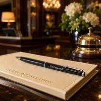 Stylo bille fin en métal personnalisé avec logo gravé, promotionnel et très demandé, pour hôtel