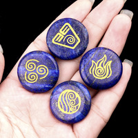 Lot de 4 Pierres de Palmier en Agate de Cristal Gravées des Quatre Éléments Grecs Anciens (Terre, Air, Feu, Eau) – Pierres Énergétiques Reiki – Vente en Gros