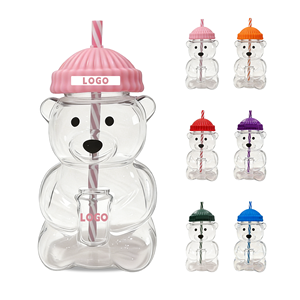 ZREGGUR 20oz Bear Straw Cup High Borosilicate Glass BPA Free Transparent Reusable Eco Friendly Food Grade Silicone Lid Drinkware