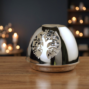 <b>Silver</b> Plated Brass Tea Light Holder | Handmade Candle <b>Lamp</b> | Copper Tone Home Decoration | TREE OF LIFE TEA LIGHT HOLDER - Product Image 6