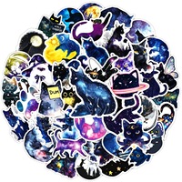 50Pcs Cartoon Starry Sky Black Cat Graffiti Stickers for Bottle Wall Decor Cute Kitty Sticker