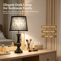 Lampu Meja Vintage dengan Dua Port Pengisian Daya USB, Kap Lampu Kain Bertekstur Hitam untuk Lampu Meja Samping Tempat Tidur Kamar Tidur Hotel