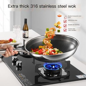 مقلاة طهي يومية عالية الجودة من الفولاذ المقاوم للصدأ 304 316 غير لاصقة بغطاء زجاجي سعة 3-4 لتر مناسبة للغاز والحث الكهرومغناطيسي متينة - Product Image 2