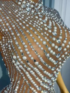 <span class=keywords><strong>Tenue</strong></span> de soirée sexy pour <span class=keywords><strong>femme</strong></span> avec perles brillantes, strass et garniture en maille transparente, idéale pour la danse, les cocktails et les anniversaires - Product Image 5