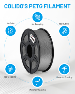 Colido 1kg PETG sợi màu xám cho máy in 3D độ bền cao 1.75mm Đường kính chính xác (+/- 0.03mm) không làm tắc nghẽn dòng chảy gọn gàng - Product Image 3