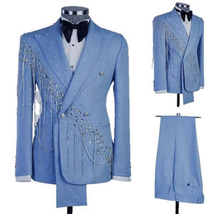 Costume de Mariage Homme en Gros, Revers Pointus, Double Boutonnage, <span class=keywords><strong>Smoking</strong></span> avec Chaîne en Cristal, Tenue de Cérémonie pour le Marié - Product Image 5
