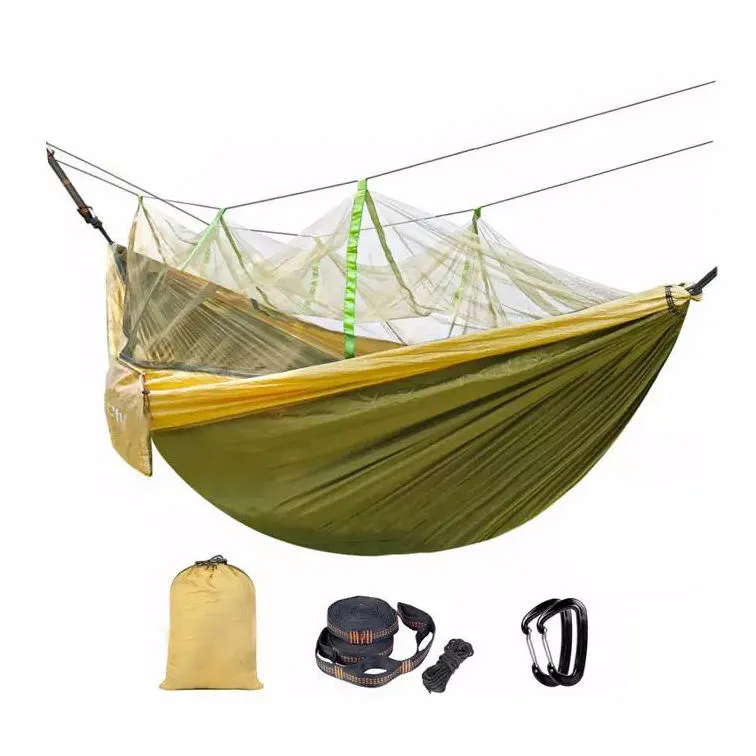 High Quality Factory Direct Green Hammock With Bug Net Lightweight Nylon Camping Parachute Hammock With Mosquito Net