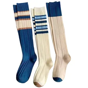 Spring Summer Calf Pure Cotton Breathable Striped Socks Splicing Trend Moisture Wicking Socks Women Cotton Socks