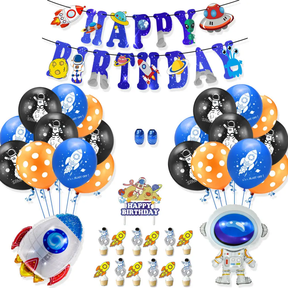 1Set Space Party Astronaut Set Latex Balloon Rocket Foil Balloons Galaxy Theme Party Boys Kids Birthday Party Decor Helium