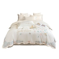 Ensemble de literie en soie véritable de style princesse d'usine ensemble de quatre pièces de drap de lit d'été brodé en soie glacée double face pour un usage domestique