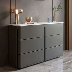 ตู้ข้างเตียงหนังอิตาลีสไตล์มินิมอล 6 ลิ้นชัก สีเทาคุณภาพสูง ตู้เก็บของห้องนั่งเล่นอเนกประสงค์ - Product Image 1