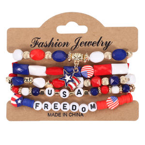 Fashion Jewelry Red White Blue <b>Beaded</b> <b>Bracelets</b> Usa Flag Charm Party Casual Unisex Made In China - Product Image 5
