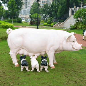 Scultura di Animale da Esterno in Resina Ecologica a Grandezza Naturale, Statua di Maiale Bianco che Allatta i Suoi Cuccioli, Decorazione per Prato - Product Image 1