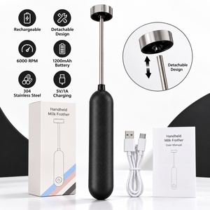 Mousseur à lait électrique portatif rechargeable 6000 tr/min, fouet détachable en acier inoxydable 304, mélangeur à café et cappuccino 1200 mAh - Product Image 1