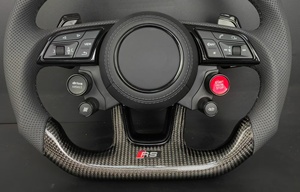 Volante de Fibra de Carbono para Auto con Botón de Encendido/Apagado y Selector de Marchas para <span class=keywords><strong>Audi</strong></span> A4/A6/Q5, Personalizado con Cuero Perforado - Product Image 4