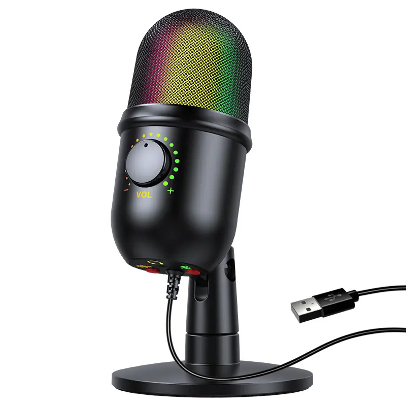 RGB Wired Studio Podcasting Gaming Microphone USB Stream Recording Desktop USB Condenser Mic Noise Cancelling Microphone