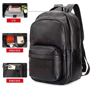 YJ <b>Laptop</b> <b>Backpack</b> 16-Inch Top-Grain Cowhide Men College Student Everyday Use - Product Image 1