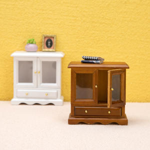 Casa de muñecas en miniatura a escala 1:12 con muebles europeos, gabinete modelo de madera DIY y librería de doble puerta, estilo OB11 - Product Image 3