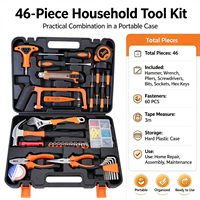 Kit d'outils manuels polyvalents pour la maison, 46 pièces, avec lampe de poche, marteau, jeu de douilles, pour les travaux de bricolage, de réparation de meubles et de la maison