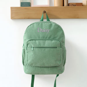 Großhandel Personalisierter Bestickter Windel-Schulrucksack mit Monogramm Cord-Rucksack Wickeltasche - Product Image 5