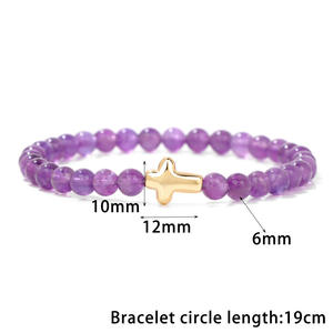 Vente flash : Bracelet en perles <span class=keywords><strong>de</strong></span> pierre naturelle <span class=keywords><strong>de</strong></span> 6 mm avec pendentif croix dorée, bracelet en perles d'améthyste et d'œil <span class=keywords><strong>de</strong></span> tigre, bracelet élastique unisexe - Product Image 5