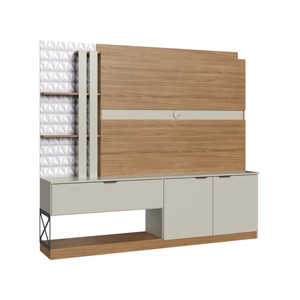 Meuble TV MERLOT de style moderne, 3 portes, en bois, pour salon, en panneaux de particules, facile à assembler, fabrication Brésil - Product Image 1