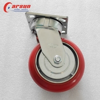 Roulettes industrielles robustes de 6 pouces, roues en polyuréthane avec noyau en fonte, roulettes pivotantes en acier avec plaque de recouvrement en fer rouge, OEM, garantie 1 an, 6 mm