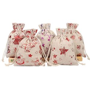 Factory Stock Hot Stamping Christmas Snowflake Snowman Cotton Linen <b>Drawstring</b> Gift Bags Candy Bag - Product Image 3