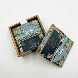Ensemble de sous-verres en MDF de qualité supérieure avec support, lot de 6 pièces aux designs uniques, pour café, thé, bière, tasses et mugs. - Product Image 1