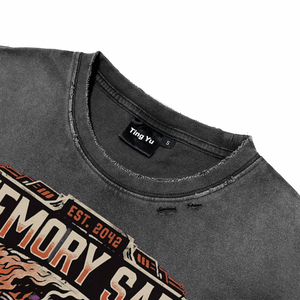 T-shirts en coton de qualité supérieure, délavés à l'acide, effet vieilli, avec impression graphique punk personnalisée, à manches courtes, col rond, respirants, pour la vente en gros - Product Image 4