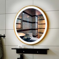 Miroir LED Rond Rétroéclairé avec Cadre Doré et Horloge Intégrée, Lumière Blanche Tactile pour Salle de Bain d'Hôtel de Luxe – Vente en Gros