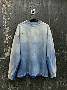 เสื้อสเวตเชิ้ตแขนยาวทรงโอเวอร์ไซส์สำหรับผู้ชาย JME สีน้ำเงินแบบ Dip Dye คอกลม สไตล์สตรีท ผลิตจากผ้าฝ้ายถัก - Product Image 2