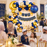 Kit de Décoration de Fête Islamique avec Ballons en Latex, Arche Eid Mubarak, Arche en Aluminium Motif Lune et Étoile, Toile de Fond Motif Château
