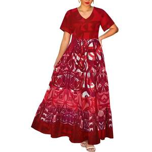 Nuevo para la primavera 2025 cuello en V profundo Casual elegante señoras de tamaño completo Maxi vestido estampado Tie-dye diseño Tribal polinesio - Product Image 1