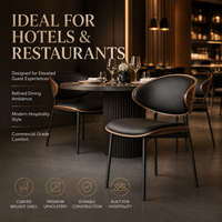 Chaise de salle à manger moderne en noyer à dossier incurvé, assise rembourrée noire avec structure métallique pour hôtel et restaurant