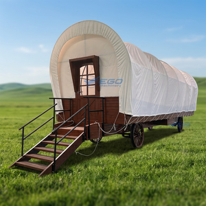 Tente-chariot en bois confortable à 4 roues, style européen, pour glamping et voyage, avec échelle, marque XCEGO, garantie 1 an - Product Image 1