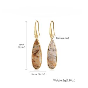 Pendientes de Piedra Facetada en Forma de Gota con Borde Dorado de Acero Inoxidable Dorado de 36 mm, Joyería de Piedras Preciosas para Mujer, Regalo para Amiga - Product Image 2