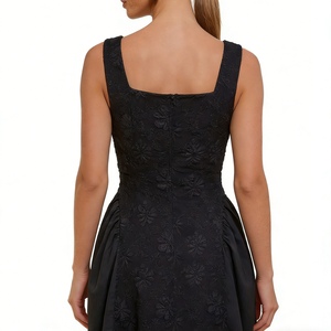 Vestido midi de jacquard floral con cuello cuadrado para mujer - Vestidos de cóctel sin mangas con corte en A a la moda - Product Image 3