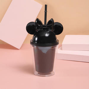 Neues Design Doppelwandiger Sommer plastik Klarer Acryl Klar wasser becher 12 Unzen Bowknot Lid Tumbler Cup - Product Image 5