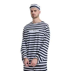 Disfraz de Prisionero para Hombre Adulto, Traje de Recluso con Rayas Blancas y Negras de TV/Película, con Esposas, para Juego de Roles de Halloween - Product Image 3