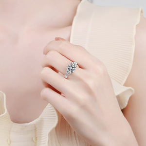 Anillo de Plata Pura S925 para Mujer, Huevo de Paloma Mesón, Anillo de Moissanita de 3 Quilates, Venta al por Mayor y Suministro Directo del Fabricante - Product Image 4