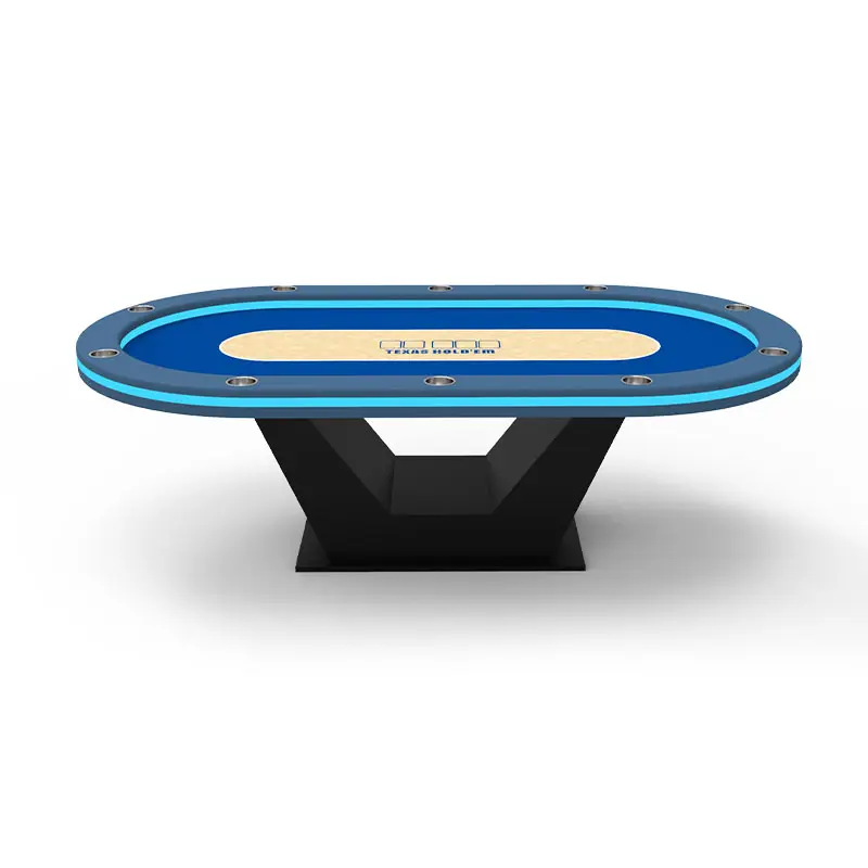 Mesa de póquer con luces LED Mesa de póquer de Texas con patas en V de madera maciza personalizada Mesa de casino de estilo lujoso