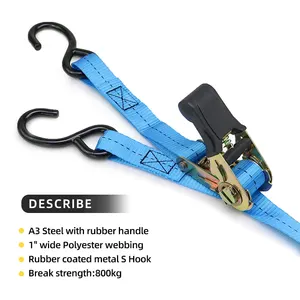 1" X 15' 1823lb Break Strength Ratchet Tie Down Straps With Padded Handles For Moving Securing Cargo